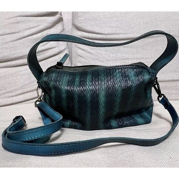 Y2K CIVICO 93 Italian Leather Green Snake Print Crossbody Shoulder Bag - Picture 1 of 13